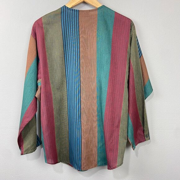 Vintage 80s Ted Sollod Blouse Size 14‎ Button Up Stripe Artsy Indie Modest Top - Picture 12 of 14